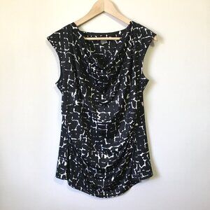 Not Just Pants Ink Blotched Ruched Waist Cowl Neck Tank Top